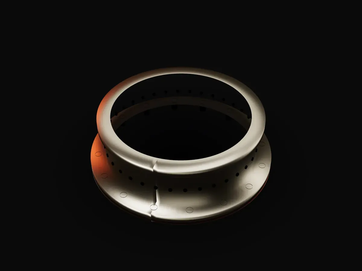 Nickel alloy hot-section ring with bolt flange and cooling holes